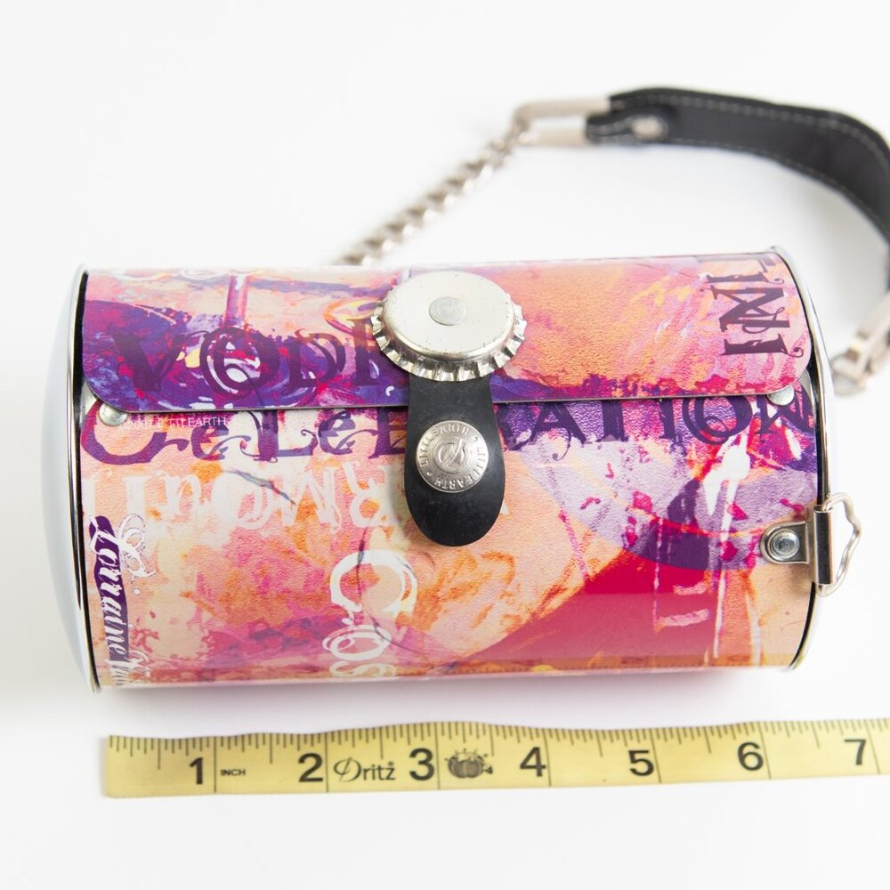 Little Earth Unique Metal Purse Cosmopolitan Theme Chain Strap Bag Pink Purple - Picture 7 of 9